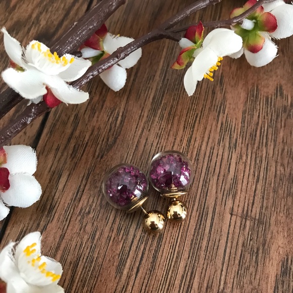 LAST PAIR🌻Deep Purple/Gold Front Back Earrings🌻 - Picture 3 of 3